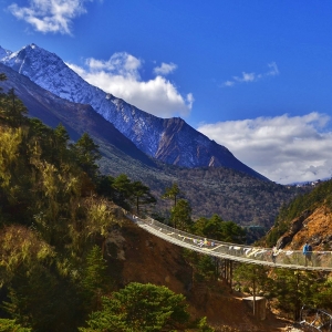 Beautiful bridges on the Dhudh Kosi river in the Khumbu valley