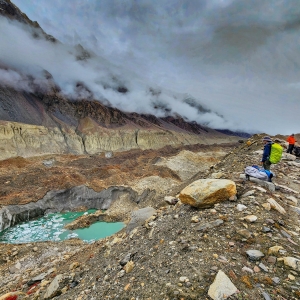 Glacial pools on the Chaturangi (four coloured) glacial moraine. Photo Credits - Jasmine Star