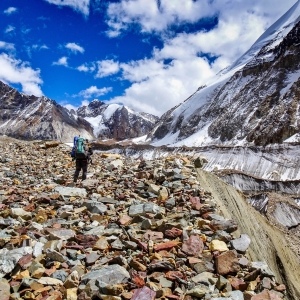 More boulders and rocks on what seems like never ending moraine. Photo Credits - Jasmine Star