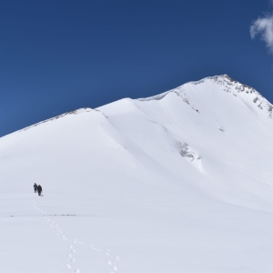 The striking mountain and the ridge line we will follow to summit
